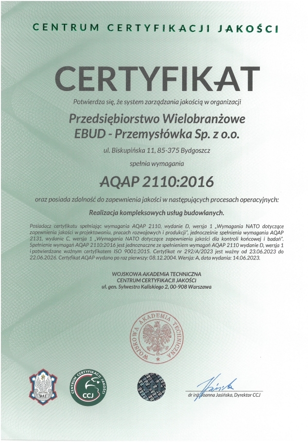 Certyfikat AQAP 2110: 2016